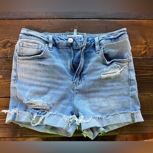 Trendy Blue Distressed Jean Shorts